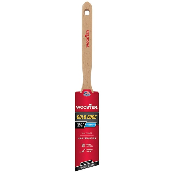Wooster 1-1/2" Semi-Oval Angle Sash Soft, Gold CT Polyester Bristle, Paint Brush, Wood Handle 5236 - main